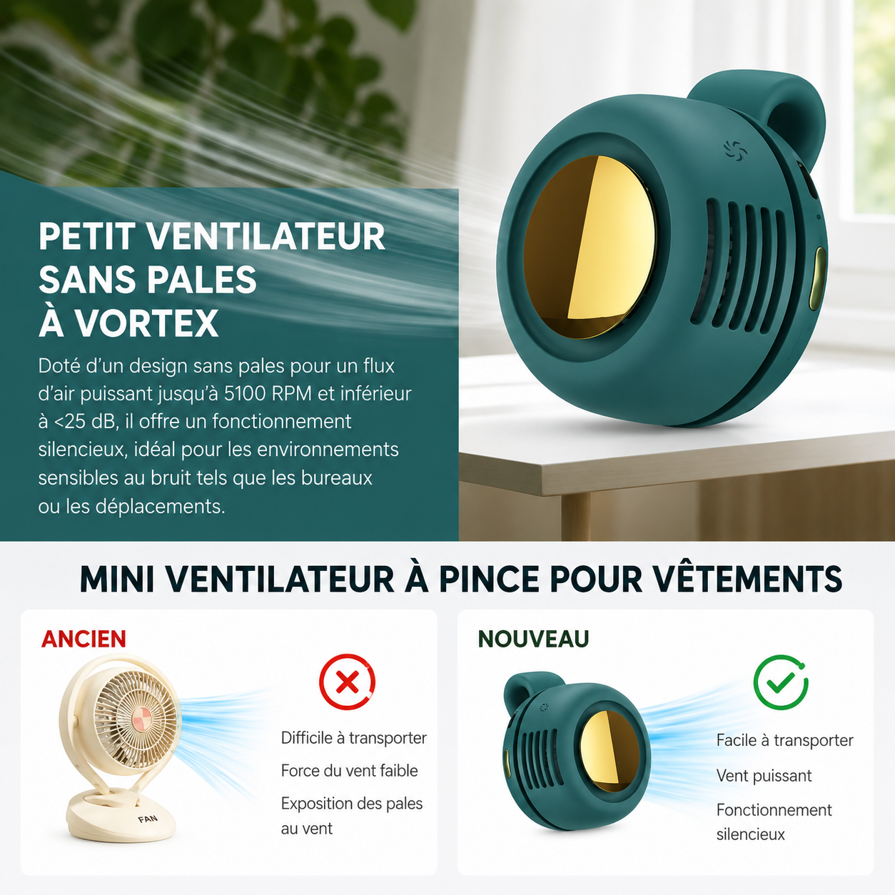 Mini ventilateur portable sans pales